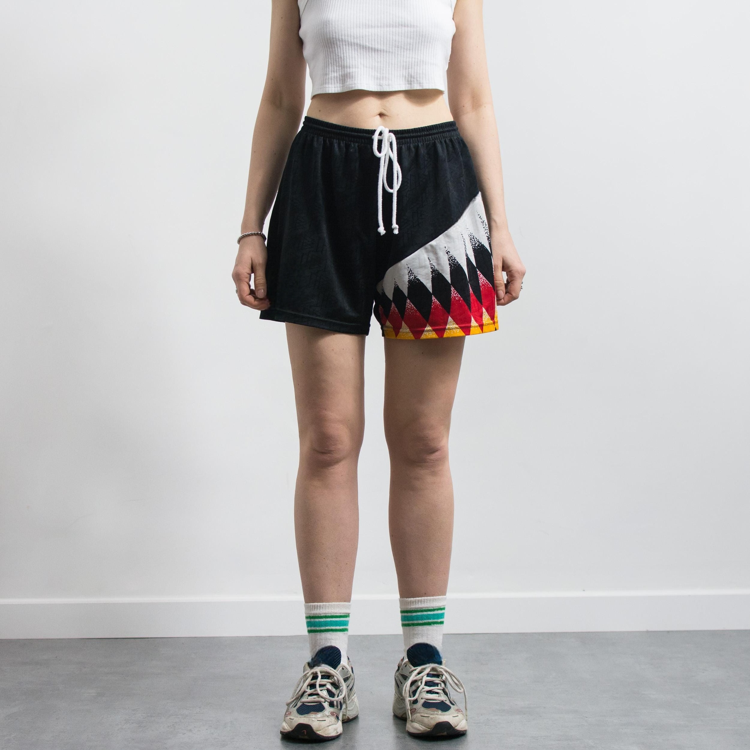 Black Geometric Print Drawstring Shorts