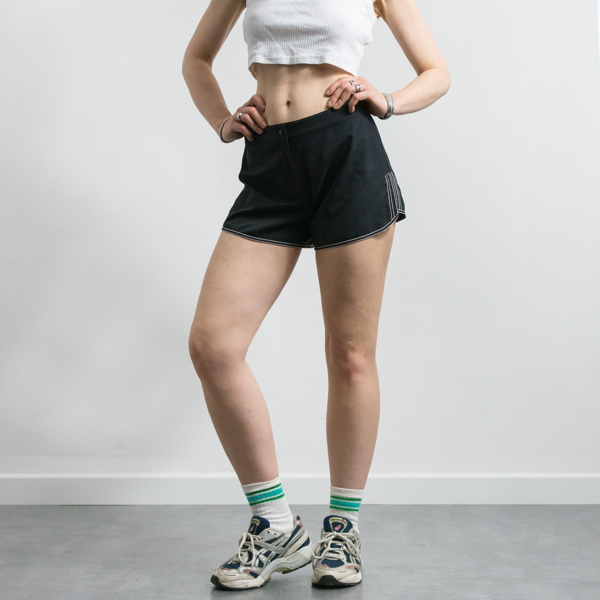 Vintage Black Contrast Trim Sport Shorts