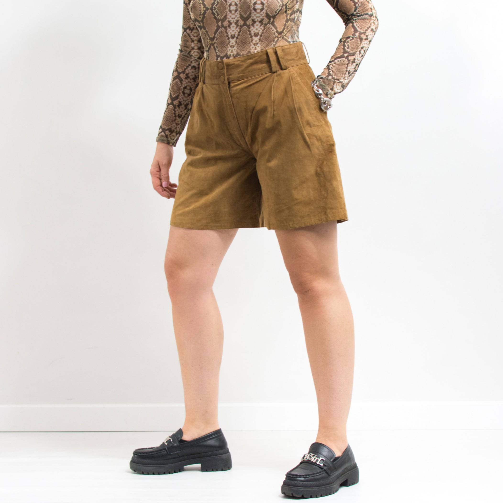 Vintage Khaki Pleated High Waist Shorts