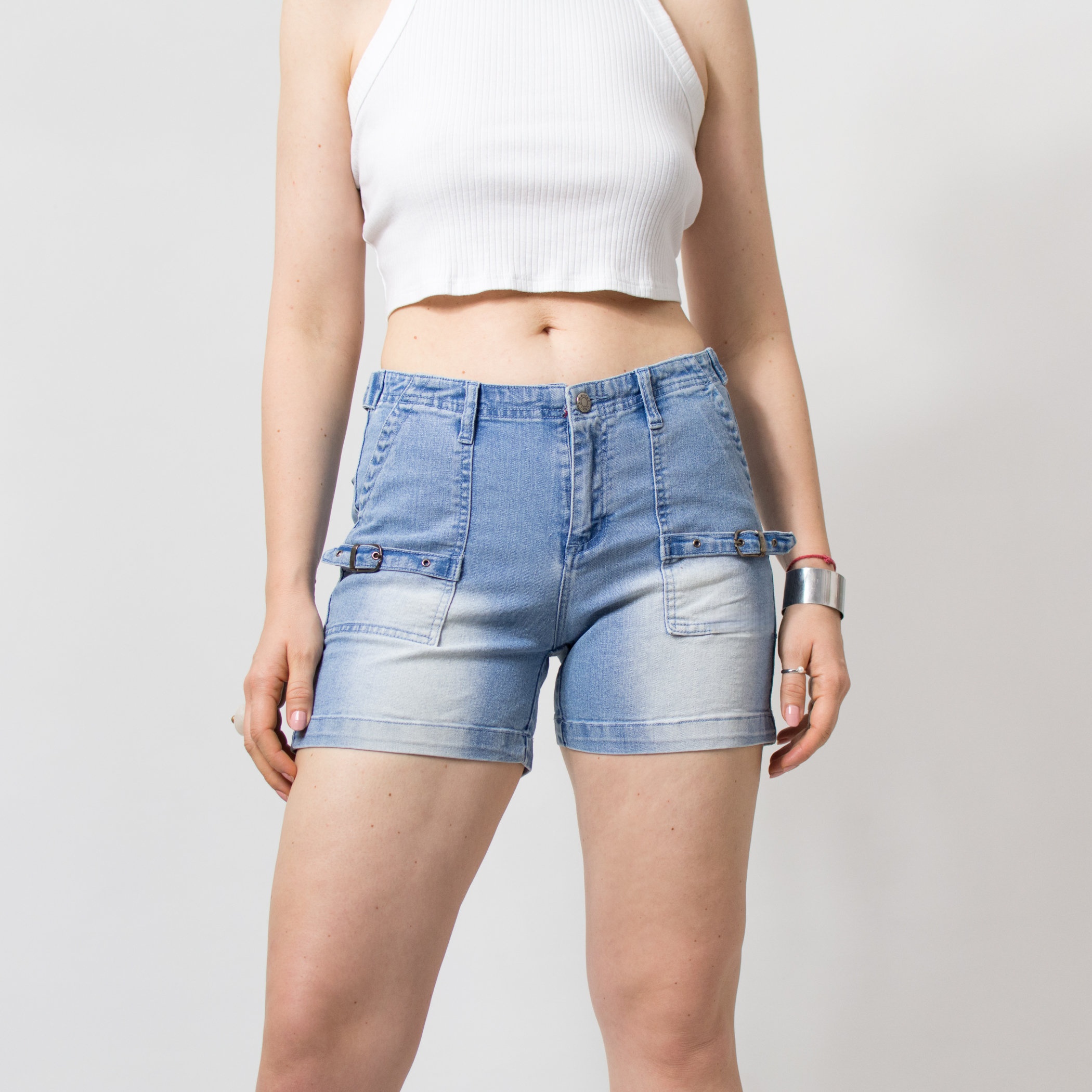 Light Blue Patchwork Denim Shorts